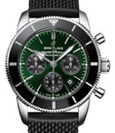 SuperOcean Heritage B01 Chronograph 44mm in Steel with Black Bezel on Black Rubber Strap with Green Dial - Limited Editon