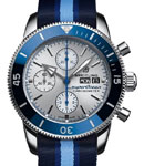SuperOcean Heritage Chronograph 44mm in Steel with Blue Bezel on Blue Fabric Strap with Silver Dial 