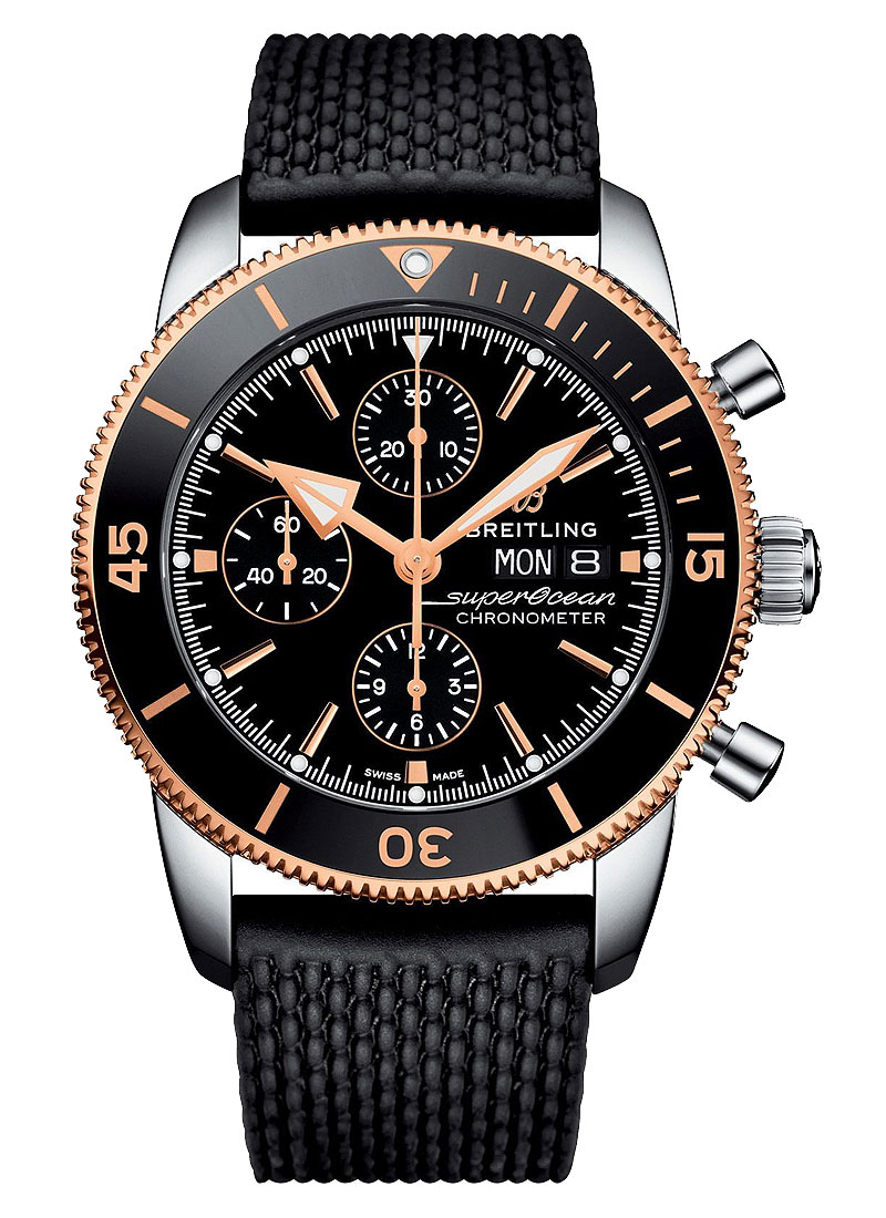 Breitling SuperOcean Heritage Chronograph 44mm in Steel with Rose Gold Black Bezel