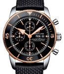 SuperOcean Heritage Chronograph 44mm in Steel with Rose Gold Black Bezel on Black Rubber Strap with Black Dial