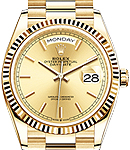 President 36mm in Yellow Gold with Fluted Bezel on President Bracelet with Champagne Index Dial