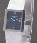 Vintage Square 3490 - ca. 1970's White Gold on Bracelet with Blue Textured Dial