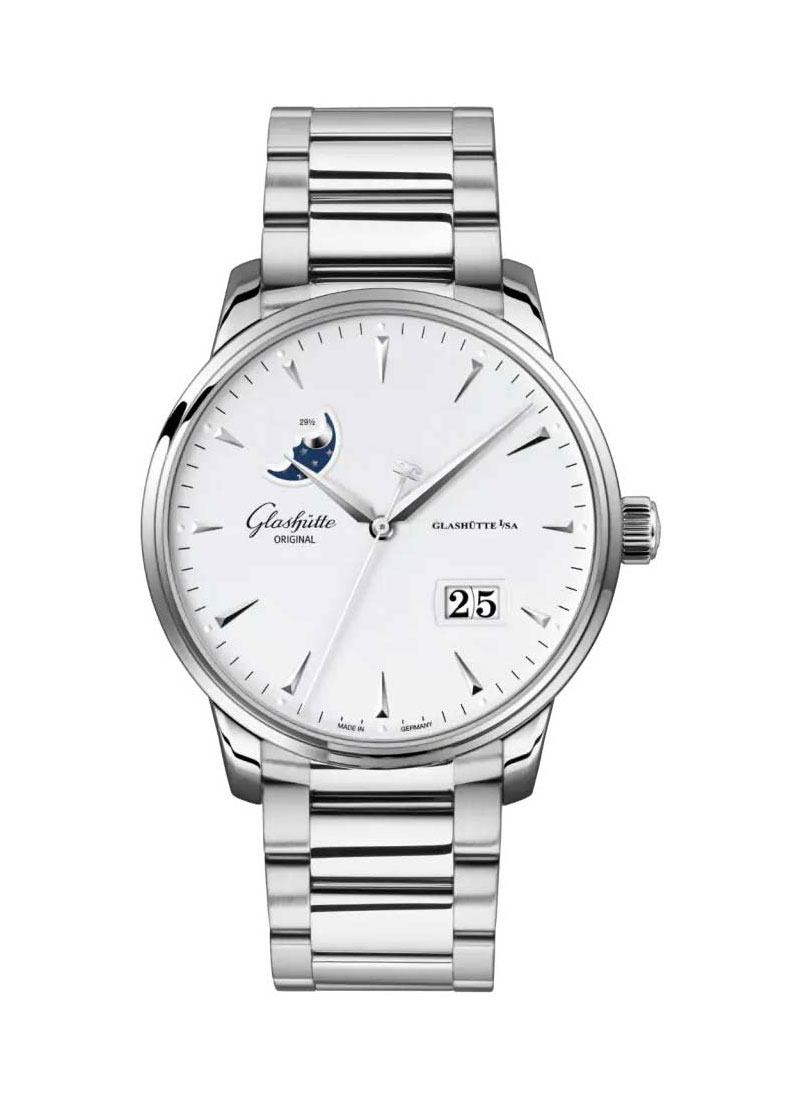 Glashutte Senator Excellence Panorama Date Moon Phase in Steel