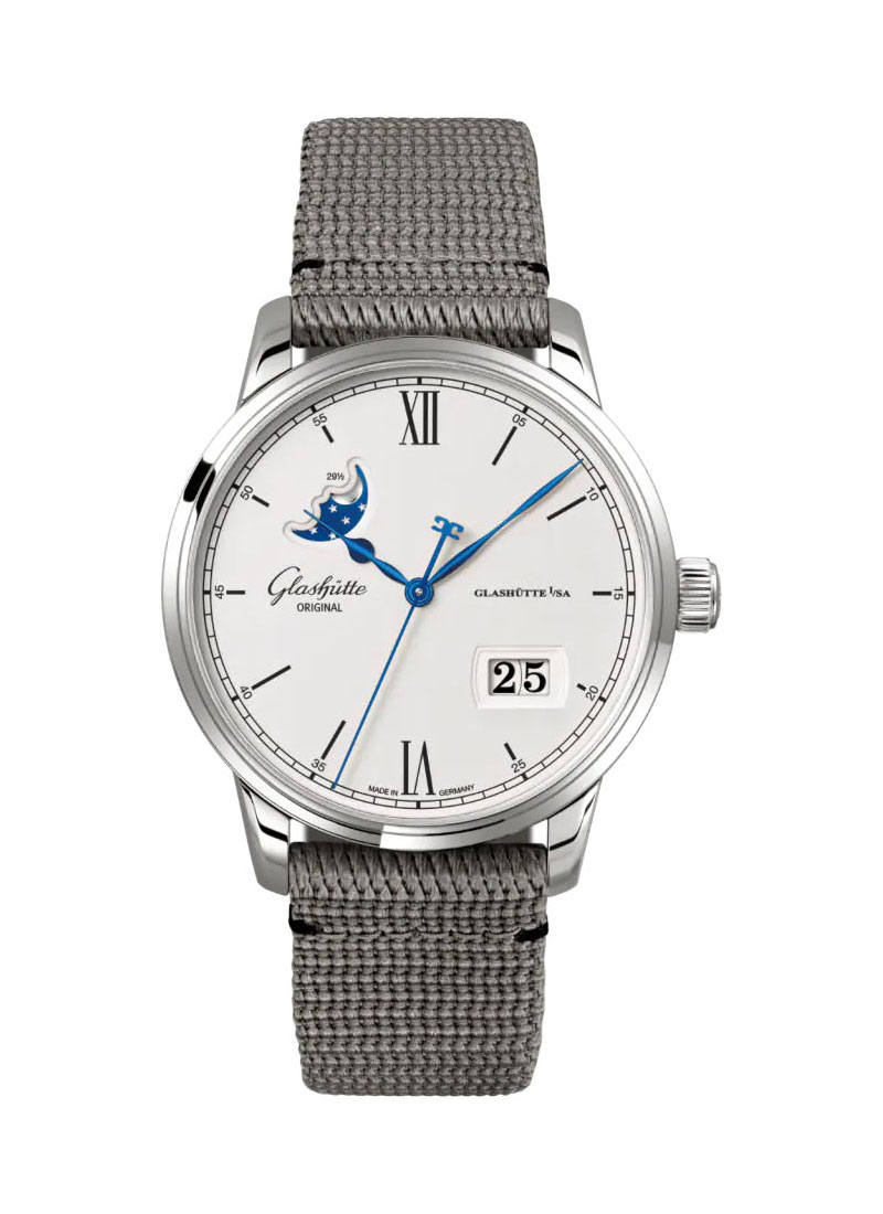 Glashutte Senator Excellence Panorama Date Moon Phase in Steel