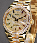 36mm Yellow Gold President with Pave Diamond Dial with Rainbow Markers Factory Pave Diamond Bracelet - Complete Set with Box and Papers