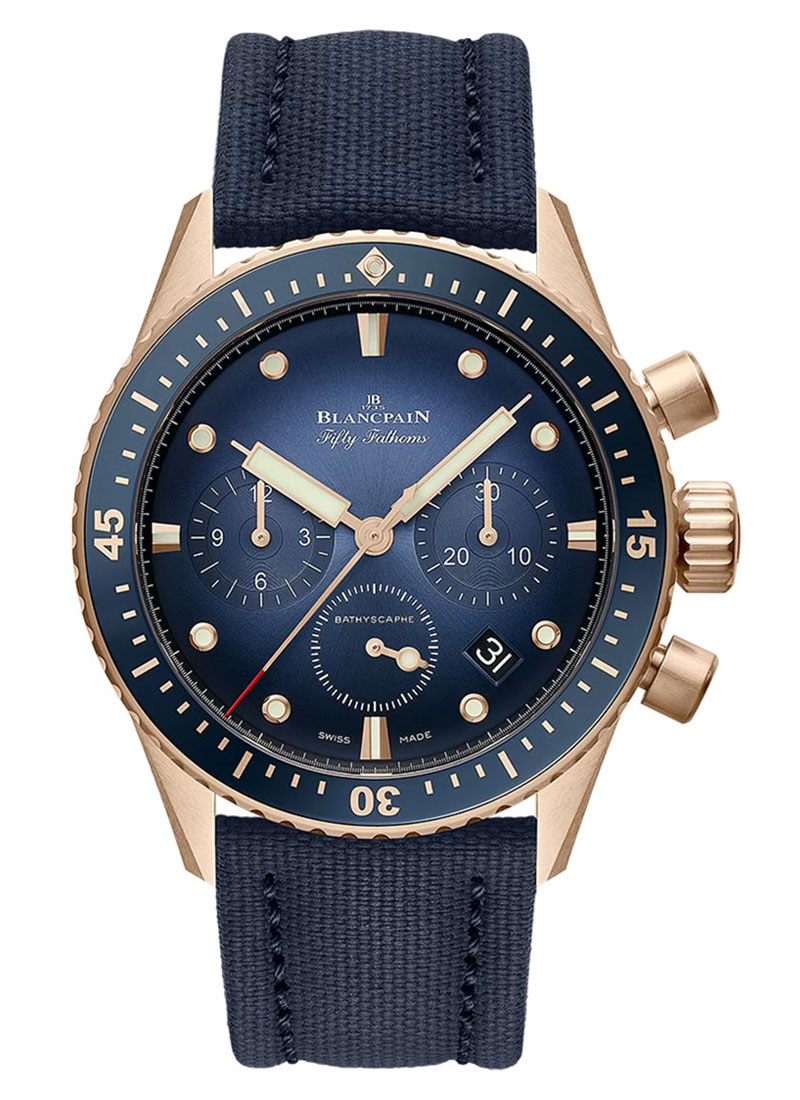 Blancpain Fifty Fathoms Bathyscaphe Complete Calendar 43mm in Rose Gold with Blue Ceramic Bezel
