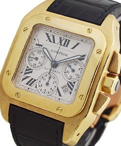 Santos 100 Chronograph in Yellow Gold on Black Crocodile Leather Strap with Silver Dial