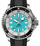 Superocean Automatic 44mm in Steel with Black Bezel on Black Rubber Strap with Sky Blue Dial