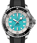 Superocean Automatic 44mm in Steel with Black Bezel on Black Rubber Strap with Sky Blue Dial