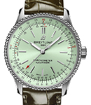 Navitimer 35mm in Steel on Green Alligator Leather Strap with Light Green Dial