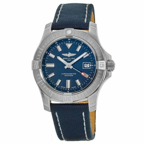Avenger GMT 45mm in Steel on Blue Fabric Strap with Blue Dial