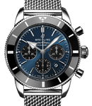 Superocean Heritage II Chronograph 44mm in Steel with Blue Ceramic Bezel on Steel Bracelet with Blue Dial