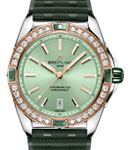 Super Chronomat B01 38mm in Steel with Rose Gold Diamond Bezel on Green Rubber Strap with Light Green Dial