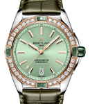 Super Chronomat B01 38mm in Steel with Rose Gold Diamond Bezel on Green Alligator Leather Strap with Light Green Dial