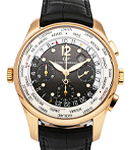 World Time Chronograph in Rose Gold in Black Crocodile Leather Strap with Dark Grey and Off White Inner Bezel
