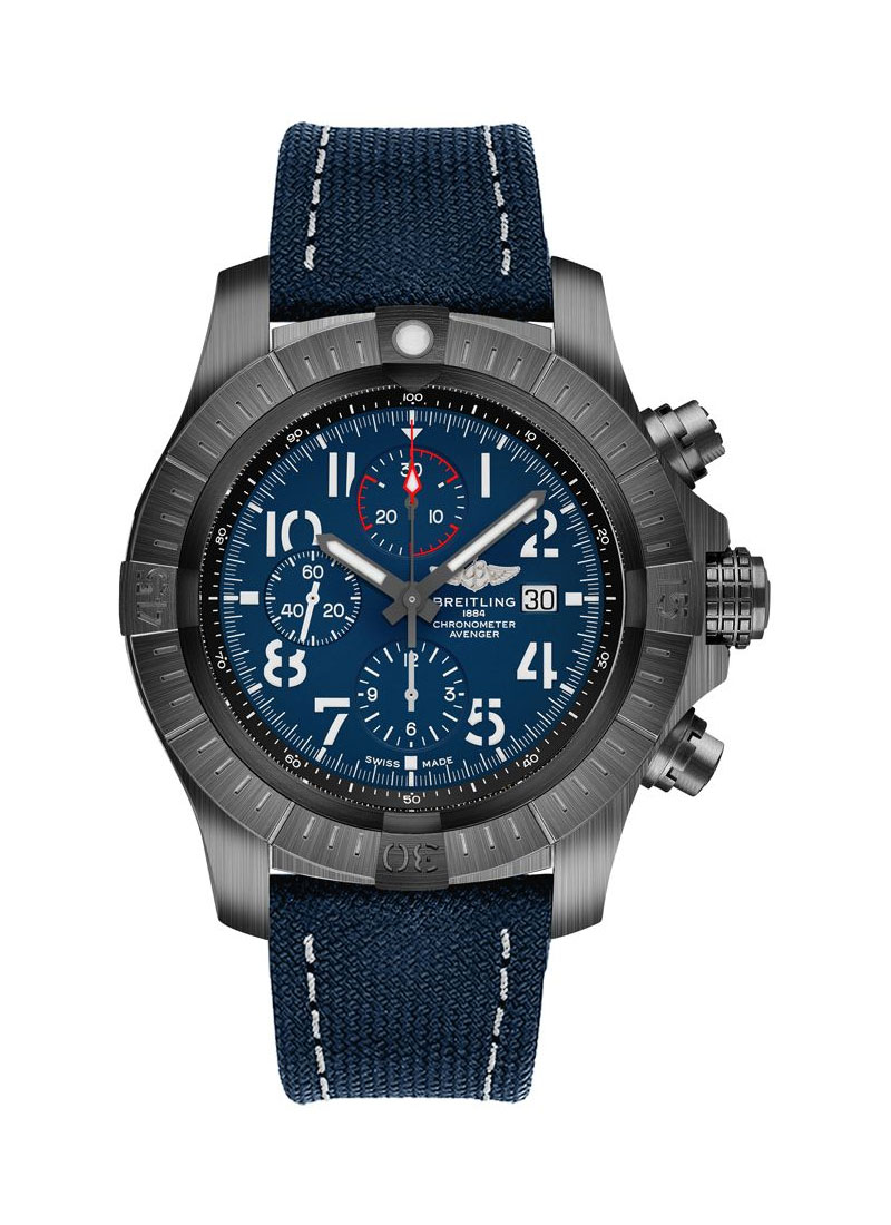 Breitling Super Avenger Chronograph 48 Night Mission in Black DLC-Coated Titanium - Blue Dial - Limited Editio