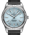 Chronomat Automatic 36mm in Steel with White Gold Diamond Bezel on Black Rubber Strap with Light Blue Dial