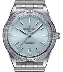 Chronomat Automatic 36mm South Sea in Steel with White Gold Sapphire Bezel on Steel Bracelet with Sky Blue Dial