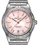 Chronomat Automatic 36mm South Sea in Steel with White Gold Sapphire Bezel on Steel Bracelet with Pink Dial