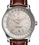 Navitimer 41mm Automatic in Steel on Brown Crocodile Leather Strap with Silver Dial