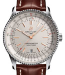 Navitimer 41mm Automatic in Steel on Brown Crocodile Leather Strap with Silver Dial