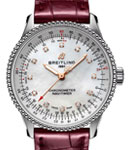 Navitimer 35mm in Steel on Burgundy Alligator Leather Strap with MOP Dial