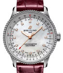 Navitimer 35mm in Steel on Burgundy Alligator Leather Strap with MOP Dial