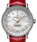 Navitimer 35mm in Steel on Red Alligator Leather Strap with MOP Dial