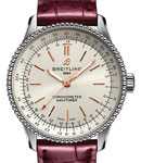 Navitimer 35mm in Steel on Burgundy Crocodile Leather Strap with Silver Dial