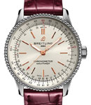 Navitimer 35mm in Steel on Burgundy Crocodile Leather Strap with Silver Dial