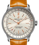 Navitimer 35mm in Steel on Brown Crocodile Leather Strap with Silver Dial
