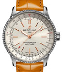 Navitimer 35mm in Steel on Brown Crocodile Leather Strap with Silver Dial