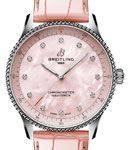 Navitimer 32mm in Steel on Pink Alligator Leather Strap with Pink MOP Diamond Dial