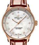 Navitimer 32mm in Rose Gold on Brown Crocodile Leather Strap with White MOP Diamond Dial