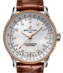 Navitimer Automatic 35mm in Steel with Rose Gold Bezel on Brown Crocodile Leather Strap with MOP Diamond Dial