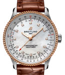 Navitimer Automatic 35mm in Steel with Rose Gold Bezel on Brown Crocodile Leather Strap with MOP Diamond Dial