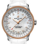 Navitimer Automatic 35mm in Steel with Rose Gold Bezel on White Crocodile Leather Strap with MOP Diamond Dial