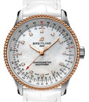 Navitimer Automatic 35mm in Steel with Rose Gold Bezel on White Crocodile Leather Strap with MOP Diamond Dial