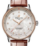 Navitimer 32mm in Steel with Rose Gold Bezel on Brown Crocodile Leather Strap with MOP Diamond Dial