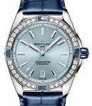 Super Chronomat B01 38mm in Steel with Diamond Bezel on Blue Crocodile Leather Strap with Light Blue Dial
