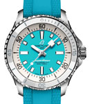 SuperOcean Automatic 36mm in Steel with White Ceramic Bezel on Blue Rubber Strap with Blue Dial