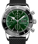 Superocean Heritage II Chronograph 44mm in Steel with Black Ceramic Bezel on Black Aero Classic Rubber Strap with Green Dial