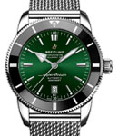 Superocean Heritage II 46mm in Steel with Blue Ceramic Bezel on Steel Bracelet with Green Dial
