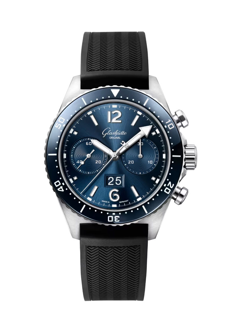 Glashutte SeaQ Chronograph 43.20mm in Steel with Blue Ceramic Bezel