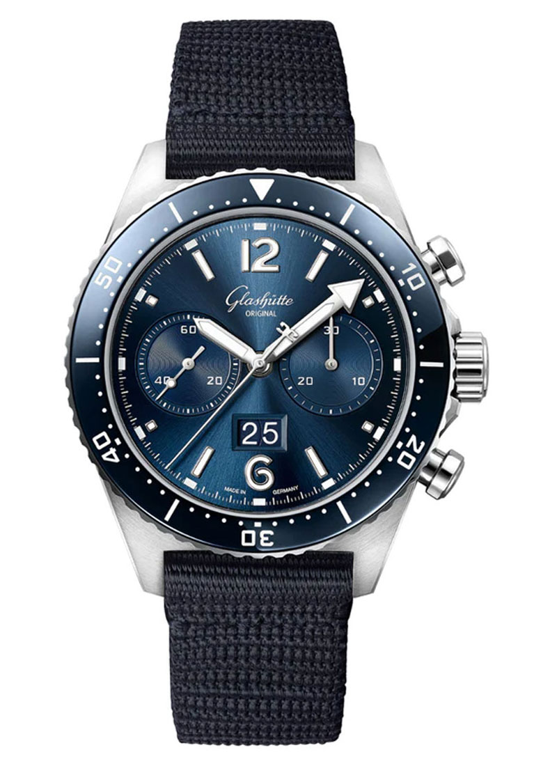 Glashutte SeaQ Chronograph 43.20mm in Steel with Blue Ceramic Bezel