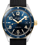 SeaQ Date 39.50mm in Steel with Yellow Gold Blue Bezel on Black Rubber Strap with Blue Dial