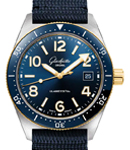 SeaQ Date in Steel with Yellow Gold Blue Bezel on Blue Fabric Strap with Blue Dial