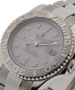 Yachtmaster Mid Size 35mm in Steel with Engraved Bezel on Oyster Bracelet with Silver Dial with Luminous Hour Markers
