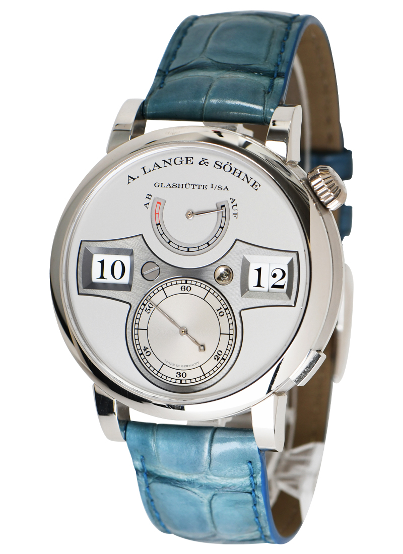 Zeitwerk Double Jumping Hour in Platinum On Brown Crocodile Leather Strap with Silver Dial