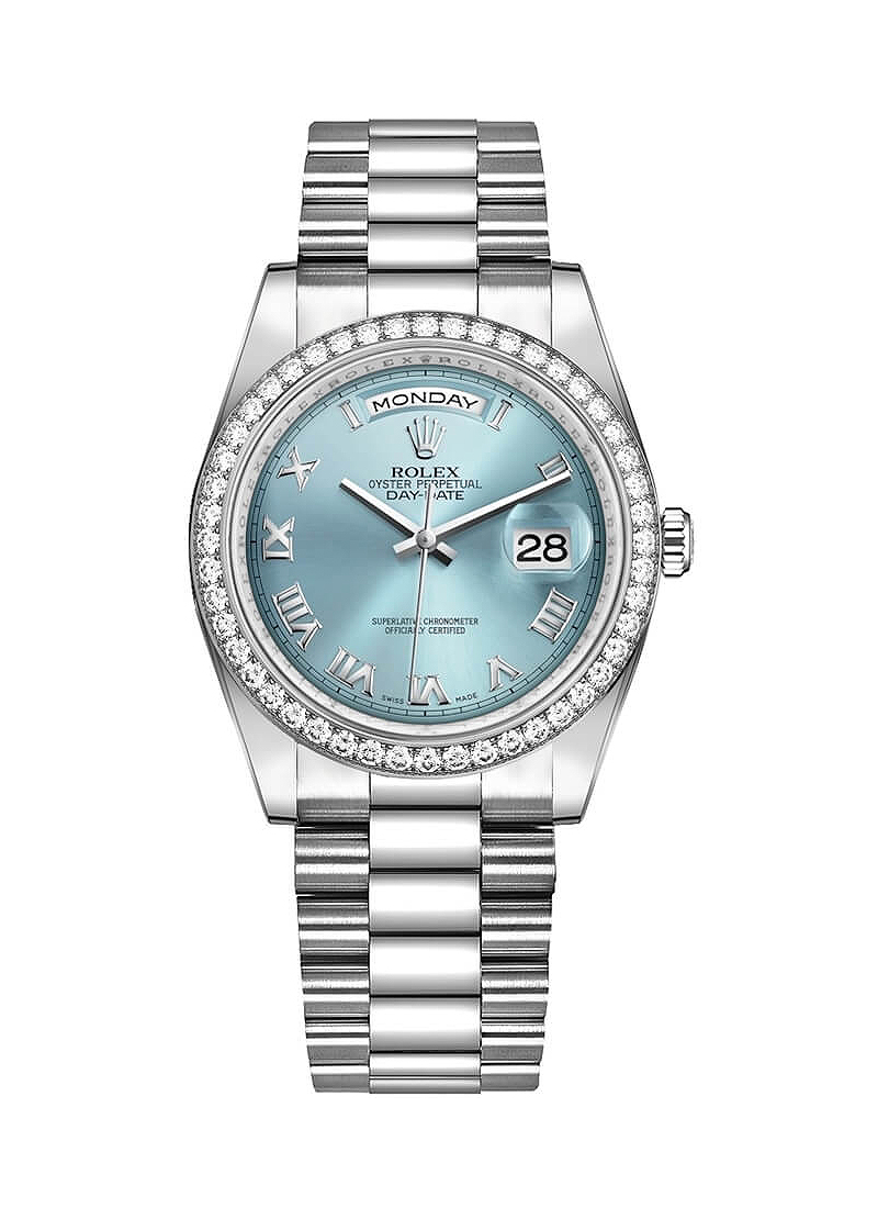 Pre-Owned Rolex President Day Date 36mm in Platinum with Diamond Bezel
